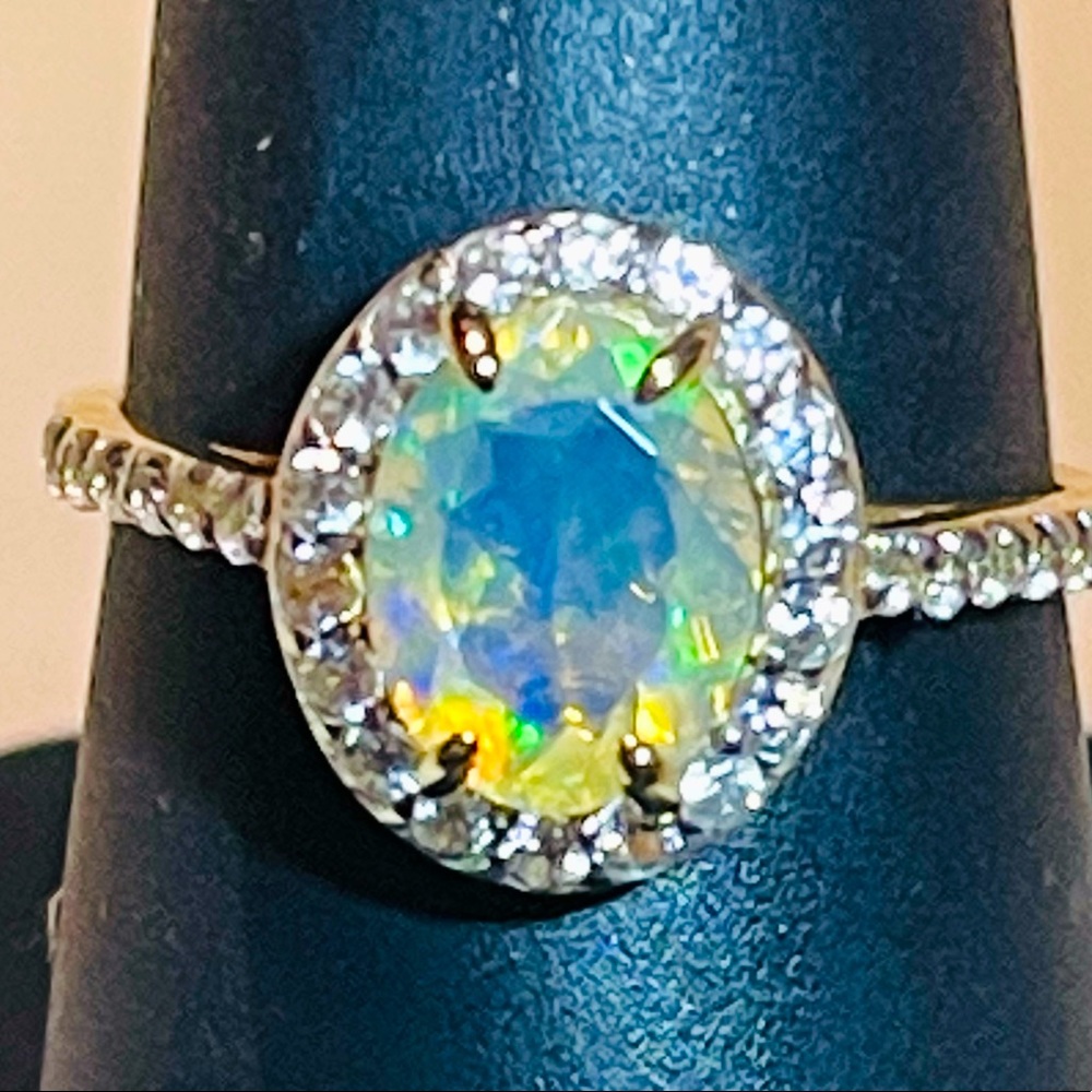 🕊Stunning 10K Mercury Opal & Sapphire Ring!